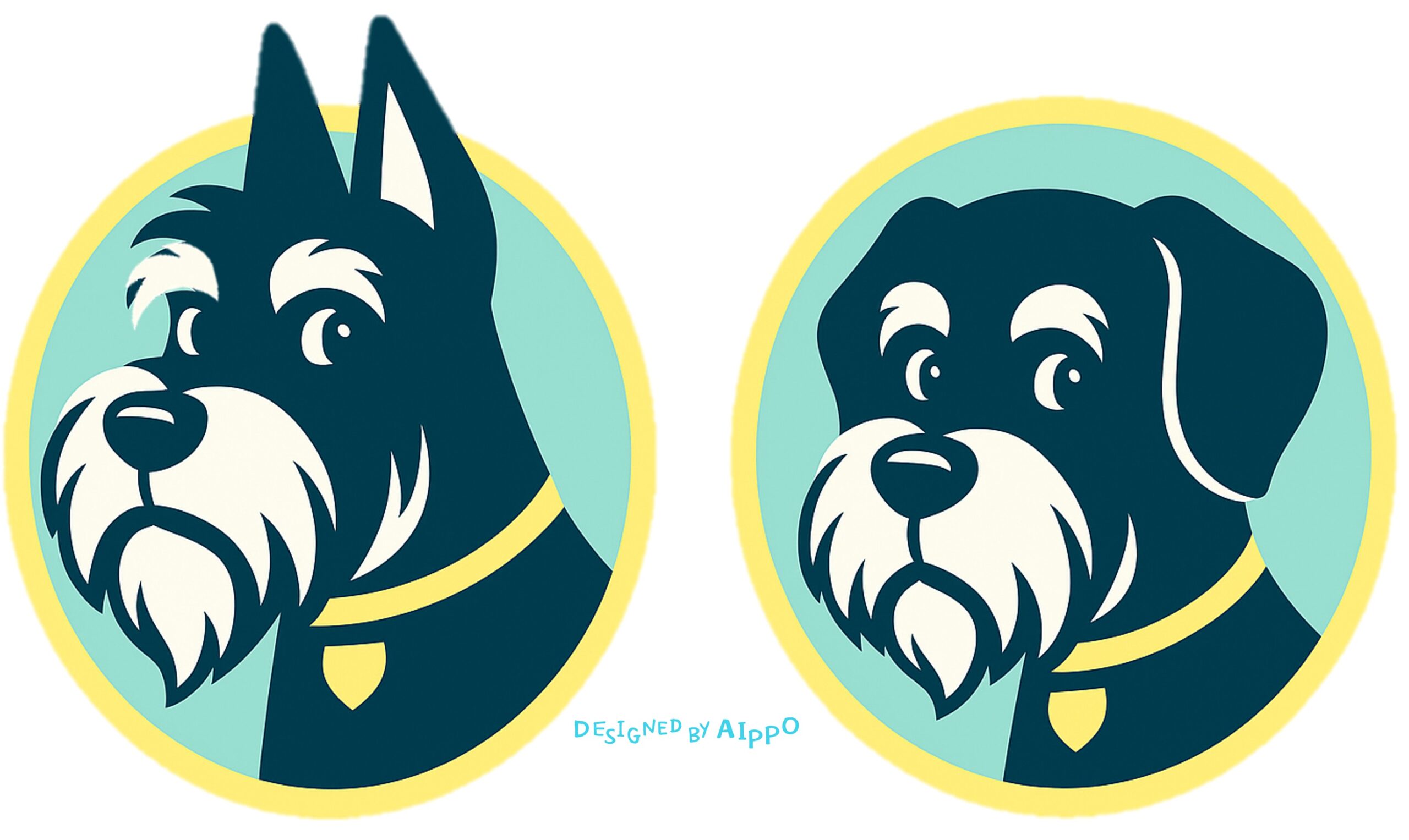 ミニチュアシュナウザーの立ち耳・垂れ耳の顔シルエット